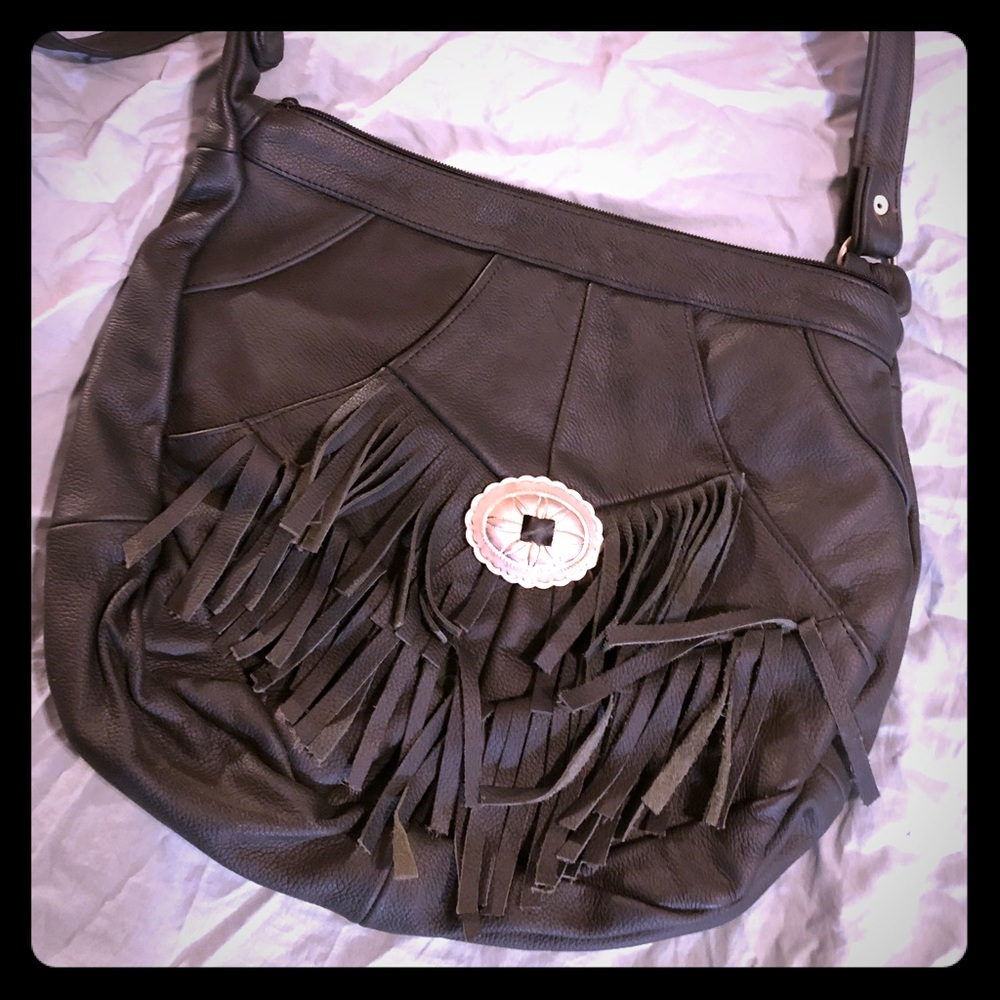 Black leather biker country purse